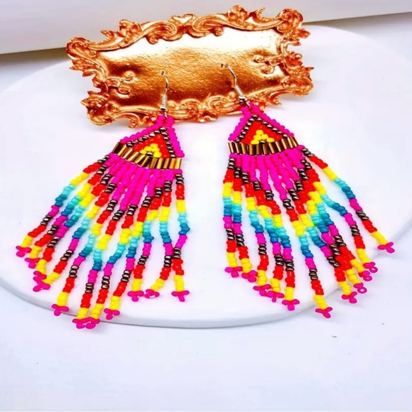 Bohemian Native American Style Fashion Minimalist Glass Beaded Earrings‎ - Picture 8 of 8